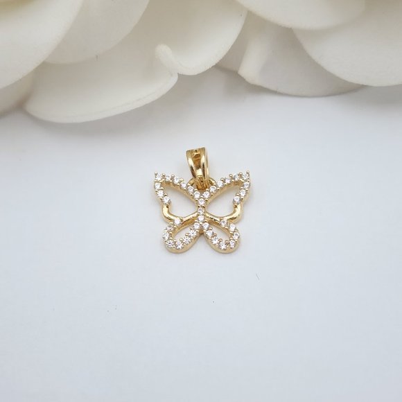 Solid 14k Gold Butterfly Charm Necklace - 18 Inches - Curved Mirror - Picture 4 of 5